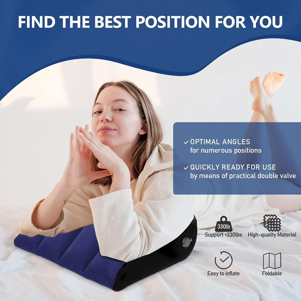 Prosixtoy Portable Wedge Pillow Inflatable Cushion - Body Positioners Lightweight Wedge Pillow for Sleeping, Leg Elevation, Use in Bed, Travel, Camping, Fast Inflating Deflation (Grey)