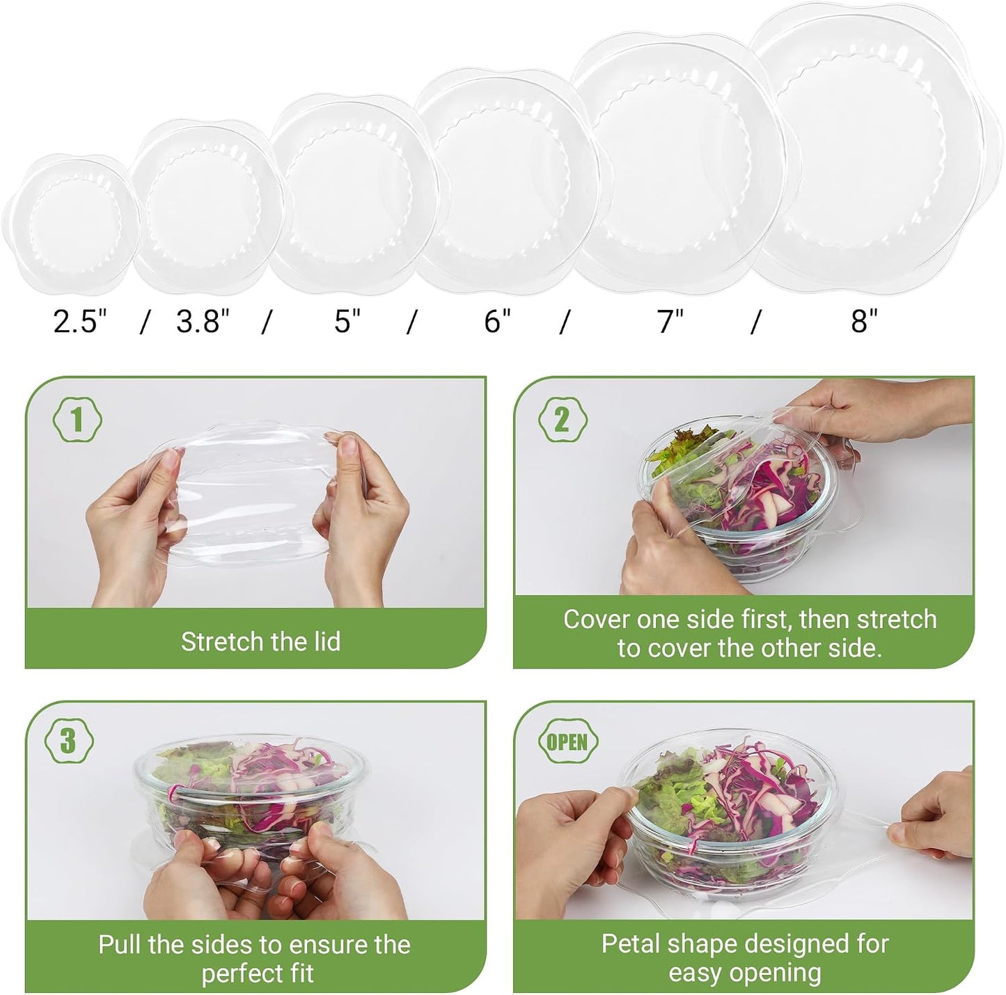 Silicone Stretch Lids for Food Storage in Fridge, Reusable Elastic Bowl Covers for Cup, Cans, Jars, Round & Rectangle Container, Food Grade Silicone Microwave Food Cover, Heat-Resistant, 6PCS