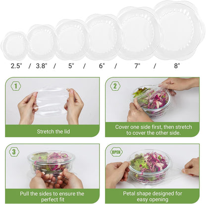 Silicone Stretch Lids for Food Storage in Fridge, Reusable Elastic Bowl Covers for Cup, Cans, Jars, Round & Rectangle Container, Food Grade Silicone Microwave Food Cover, Heat-Resistant, 6PCS