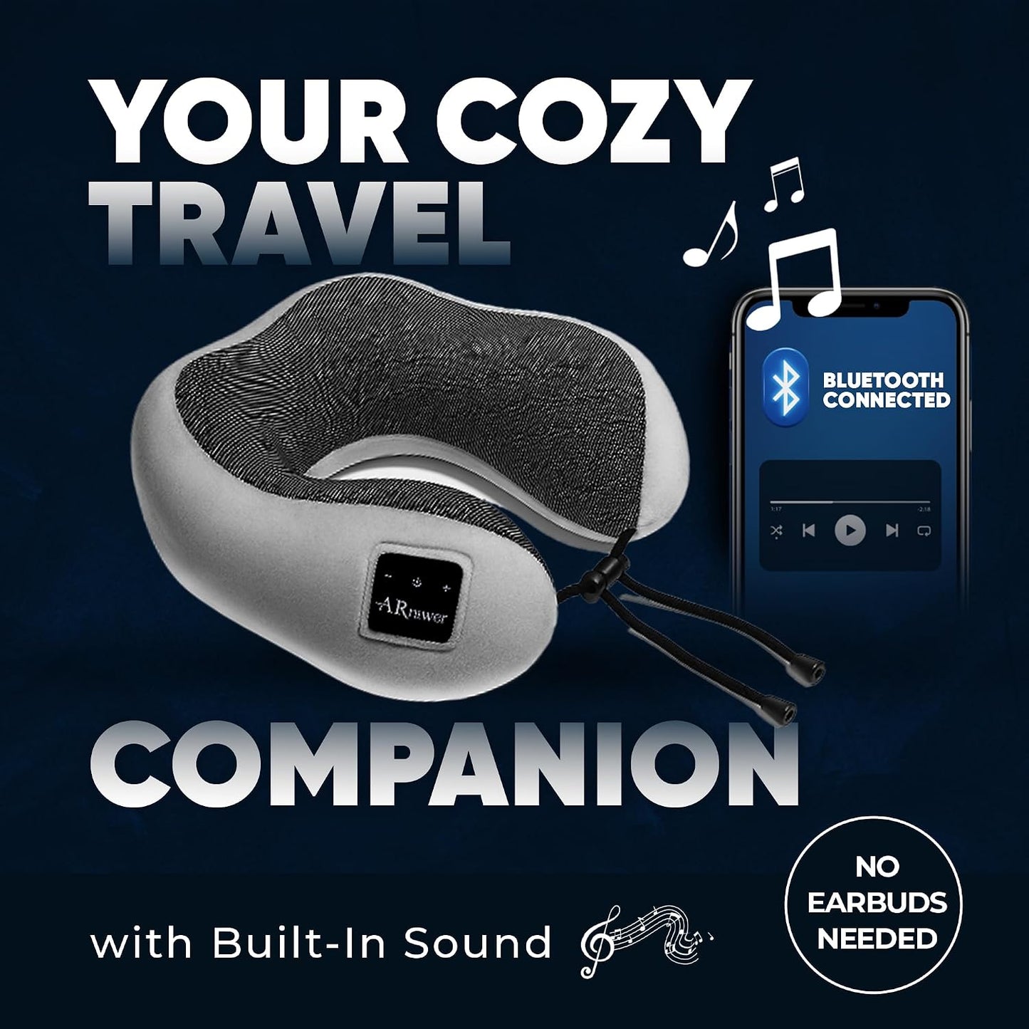 Bluetooth Music Semicircular Neck Pillow Wireless Bluetooth Speaker Suitable Airplane,Bus,Train,Car,Office,and Outdoor Camping for Sleeping, Resting The Best Travel Essentials. (Black)