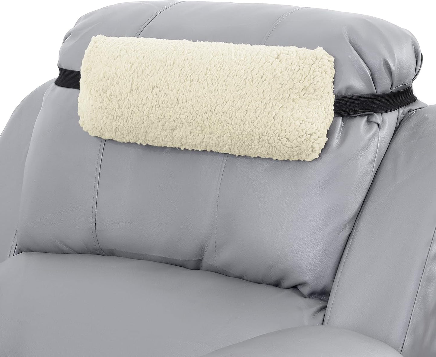 HOMBYS Sherpa Fleece Lumbar Support Pillow with Headrest for Recliner,Memory Foam Recliner Chair Cushion for Back Pain,Big High Back Support for Recliner with Chair Headrest for Elderly (Khaki)