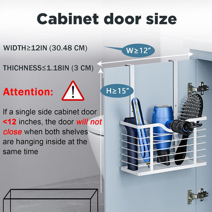 Hair Dryer Holder, 2PC Hair Tool Organizer, Blow Dryer Holder, Adjustable Height Bathroom Cabinet Organizer Tray for Hair Dryer Straightener Wall Mounted/Cabinet Door