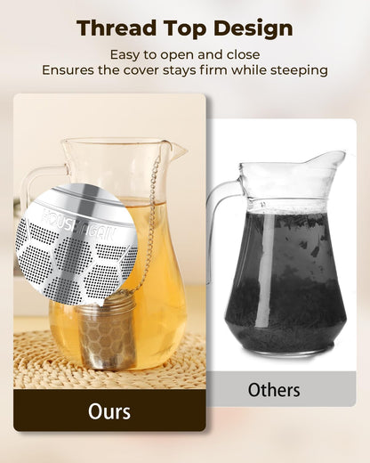 House Again 2 Pack Tea Infusers, Extra Fine Mesh Tea Strainers for Loose Tea, Updated Slim Threaded Lid & 304 Stainless Steel, Loose Leaf Tea Steeper for Brew Tea Spices & Seasonings