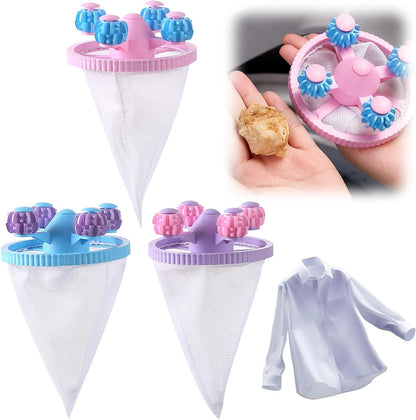 3PCS Washing Machine Hair & Lint Catcher Floating Mesh Bag Reusable | Reusable Floating Laundry Hair Catcher With Double Frame Cone Mesh Design Collects Lint Pet Hair For Cleaner Washing
