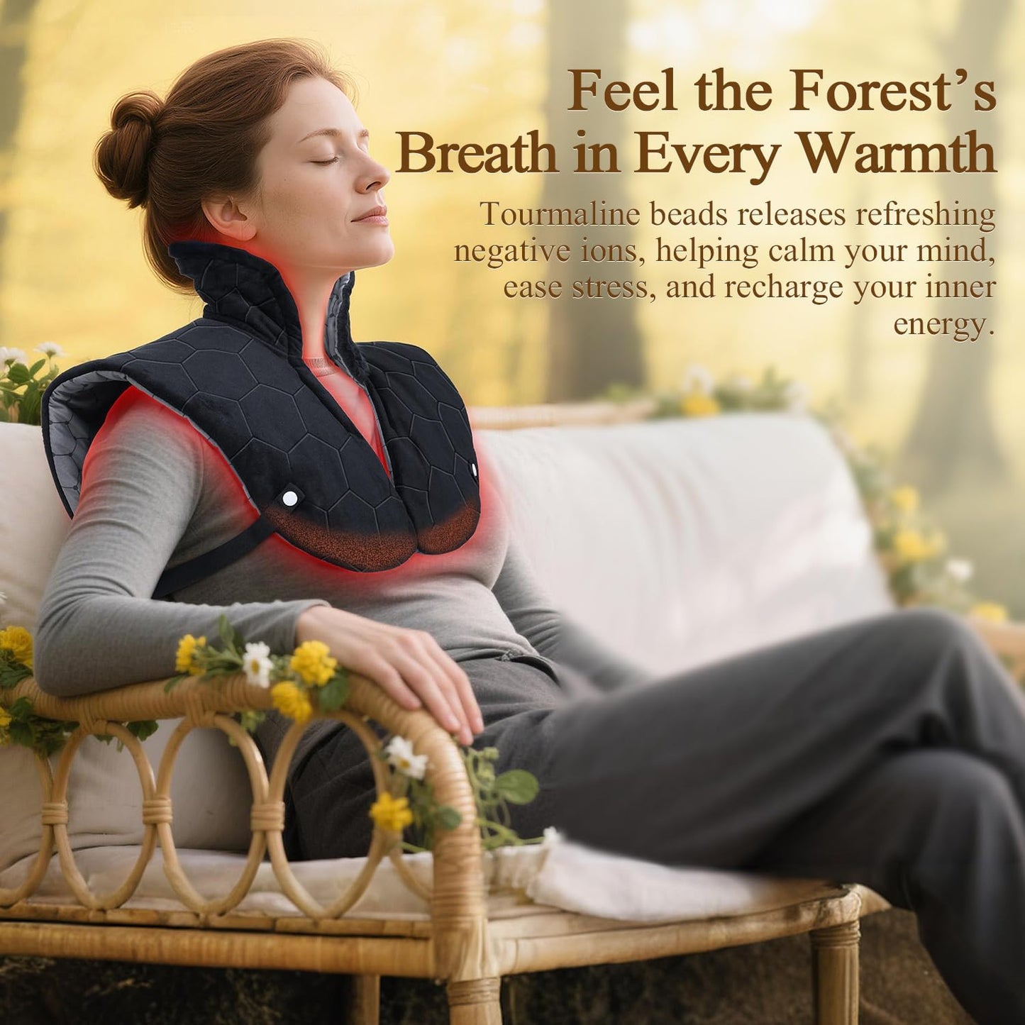 Far Infrared Heating Pad for Neck and Shoulders and Back | 6X Deeper Targeted Heat Therapy for Fast Chronic Pain Relief in Seniors – 20% Heavier, 8 Heat Levels, 4H Auto Shut Off