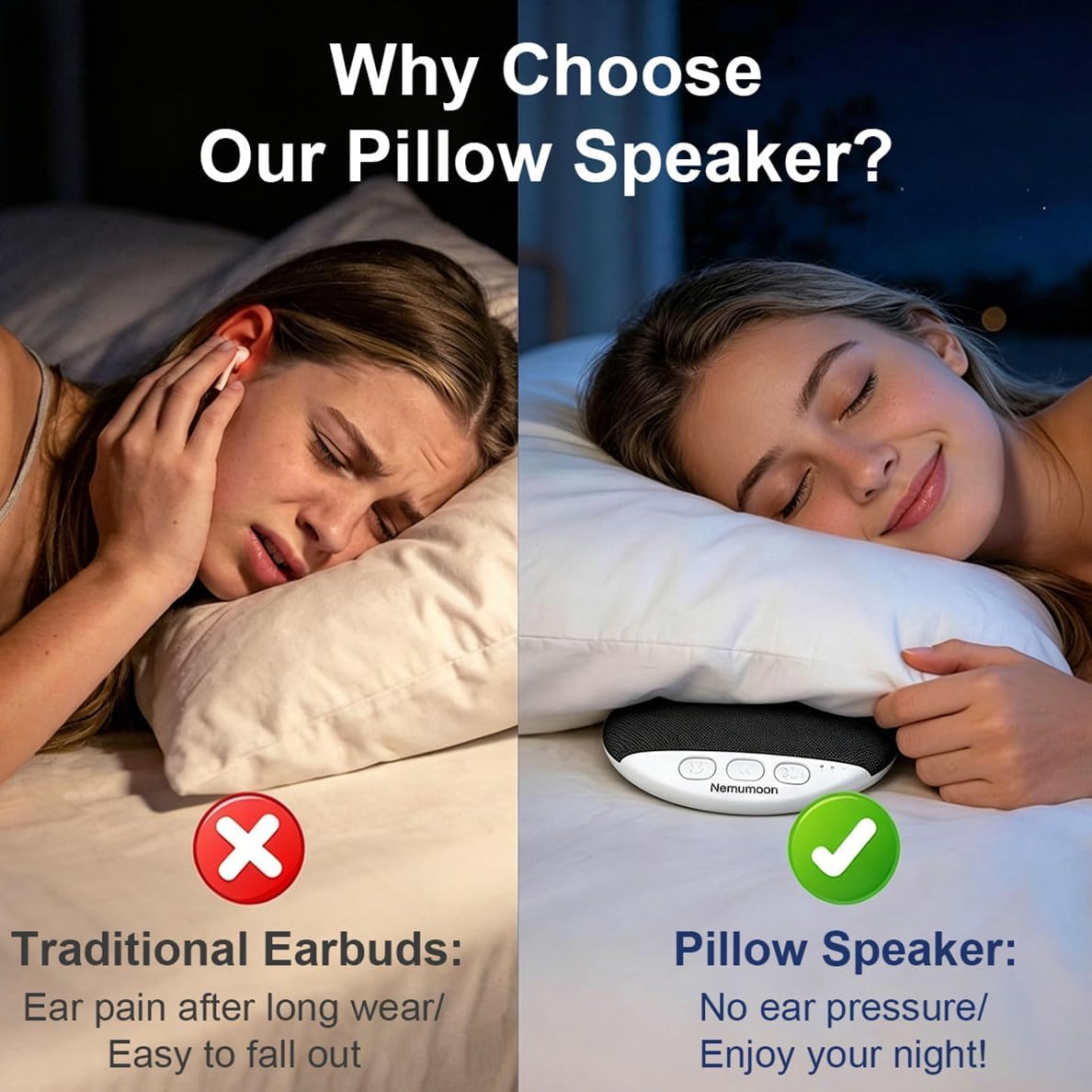 Mini Pillow Speaker for Sleeping, Ultra-Thin Bluetooth Speaker Under Pillow Speaker with White Noise Sound Machine Headphone-Free Sleep Speaker for Adult for Gift-Black