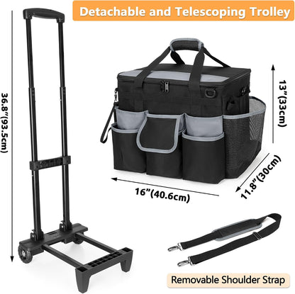 HODRANT Large Rolling Cleaning Caddy with Detachable Trolley & Lid | Cleaning Cart on Wheels with Shoulder Strap & Handles, Cleaning Supplies Organizer with Multi Pockets for Clean Tools Storage