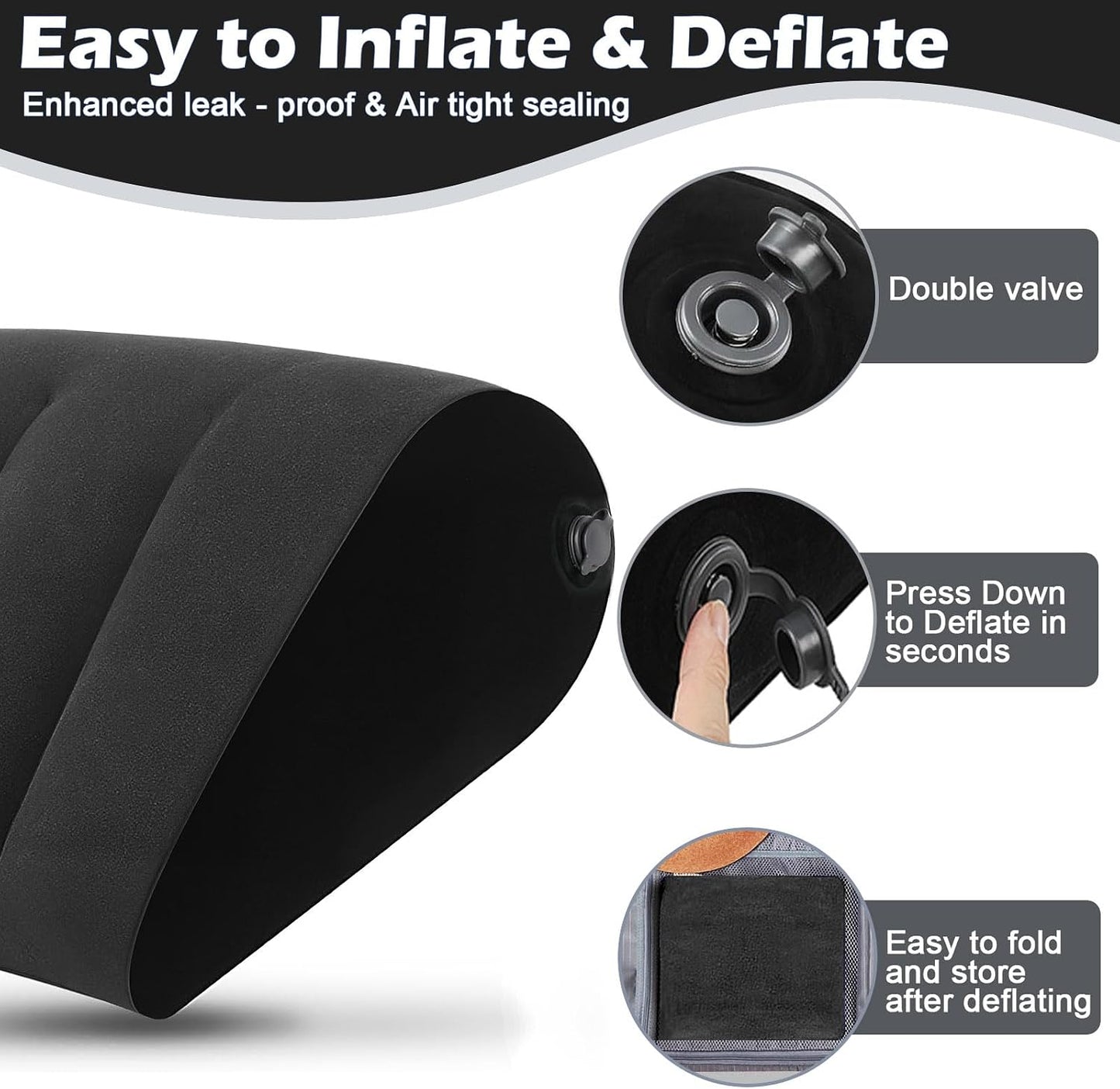 Prosixtoy Portable Wedge Pillow Inflatable Cushion - Body Positioners Lightweight Wedge Pillow for Sleeping, Leg Elevation, Use in Bed, Travel, Camping, Fast Inflating Deflation (Grey)