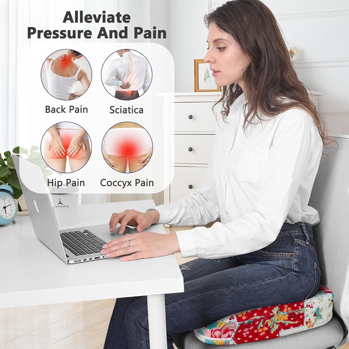 Tailbone Pain Relief Cushion, Memory Foam Seat Cushion for Coccyx Sciatica Pain Pressure Relief Office Desk Chair