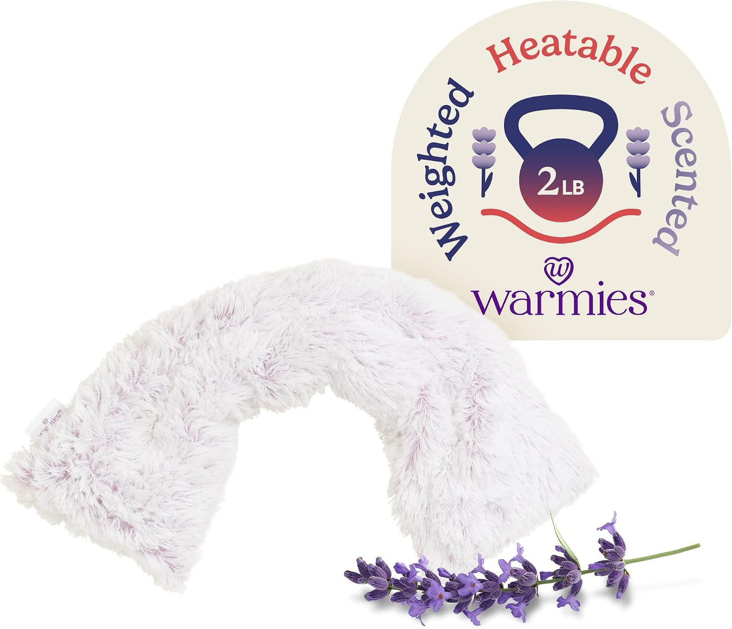 warmies Microwavable Shoulder Heating Pad, Neck Warmer & Heat Pack, Snowy | Steady Pressure, Cooling Relief, Scented with Calming French Lavender, Microwave 30 sec, Freeze 2-3 hrs, Soft Faux Fur