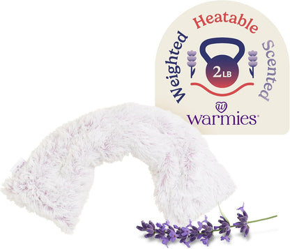 warmies Microwavable Shoulder Heating Pad, Neck Warmer & Heat Pack, Snowy | Steady Pressure, Cooling Relief, Scented with Calming French Lavender, Microwave 30 sec, Freeze 2-3 hrs, Soft Faux Fur
