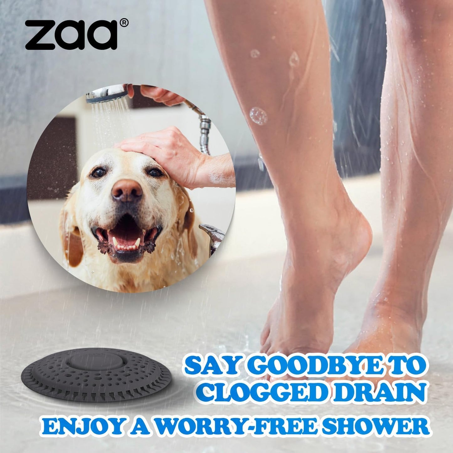 Shower Drain Hair Catcher Silicone Flat Floor Strainer Protector | 2 Pack Gray Weighted Flat Shower Drain Protectors, Traps Hair Before Clogs, Easy to Clean in Seconds, Fits Flat Floor Drains
