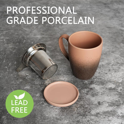 Bosmarlin Ceramic Tea Cup with Infuser and Lid, 13.5 Oz, Loose Leaf Tea Steeper Mug with Strainer, Microwave and Dishwasher Safe, Reactive Glaze (13.5 Oz, Pale Green)