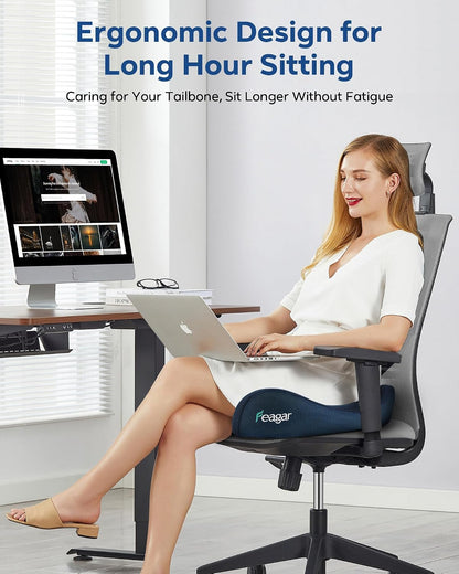 Seat Cushion for Office Chair - Memory Foam Tailbone Cushion | for Desk Chair, Car Seat and Wheelchair - Ergonomic Chair Pad for Hip and Lower Back Comfort - Washable Mesh Cover