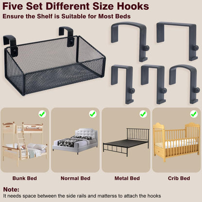 Bedside Shelf Bunk Bed Organizer Shelf Hanging Storage Metal Basket Phone Holder for Bedroom,Dorm,Office - Easy Use for Both Adult and Kids (White)