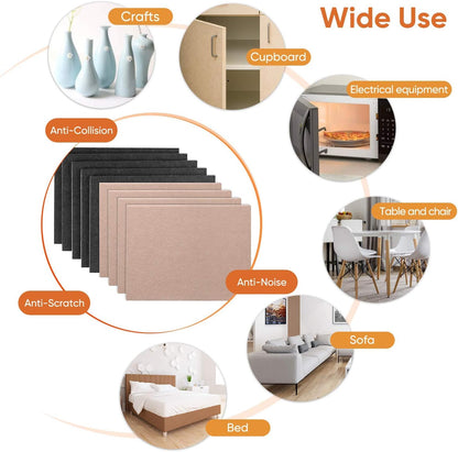 Felt Furniture Pads 10pcs 8" x 6" Adhesive Large Felt Pads, Cuttable | Chair Leg Pads, Hardwood Floor Protectors for Furniture, Black