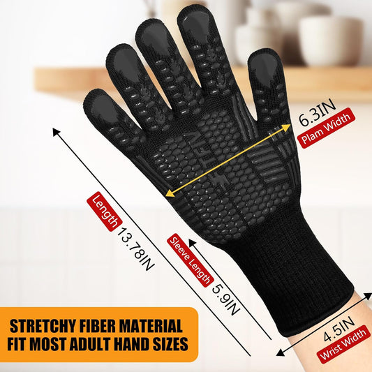 BBQ Gloves, Oven Gloves, 1472°F Extreme Heat Resistant Barbecue Gloves, Silicone Non-Slip Oven Mitts, Kitchen for Cooking, Grilling, and Baking