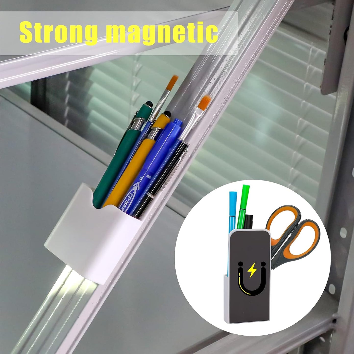 LUTER 2 Pcs Magnetic Pen Holder Pencil Holder Dry Erase Marker Holder Magnetic Pen Organizer Home School Office Supplies for Refrigerator Whiteboard Locker (White)