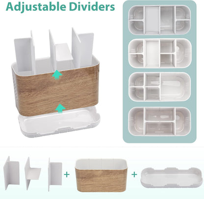 Boperzi Toothbrush and Toothpaste Holder Drainage for Bathroom Countertop with Adjustable Dividers, Large Toothpaste Caddy Organizer Storage Rustic Decor Set Anti-Slip for Shower,Family,Kids Gray