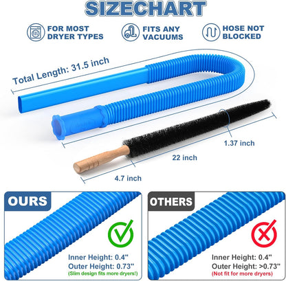 PetOde 2Pcs Dryer Vent Cleaner Kit Universal Vacuum Hose Attachment & Brush | Black Upgraded Flexible Hose for Smooth Airflow Without Whistling Noise, Fits Most Vacuums for Deep Cleaning