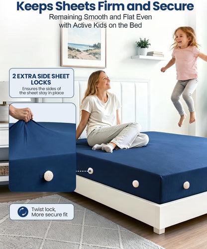 Bed Sheet Holders for Corners: 10 Clips with Side-Edge Locks (Not Just 4 Corners), One-Piece Bed Sheet Straps, No Metal & Anti-Slip, Heavy Duty Fitted Sheet Holder (Twin＆Full Style: 5-8in)