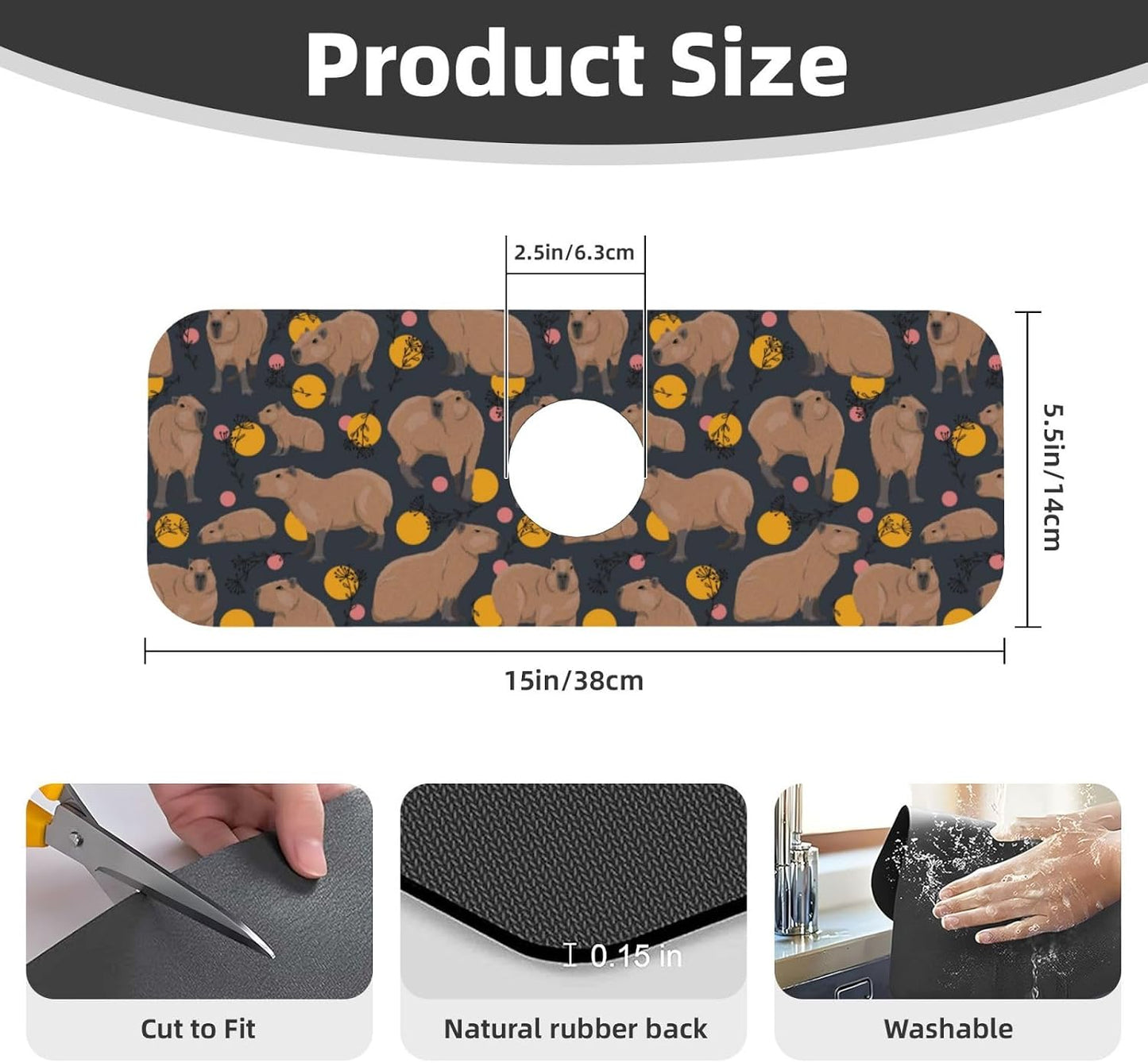 Wildflowers Floral Flower Kitchen Sink Splash Guard Faucet Mat Super Absorbent Fast Drying Mat Sink Gadgets-Fast Drying Pad Sink Mat For Kitchen Bathroom (15" X 5.5" )