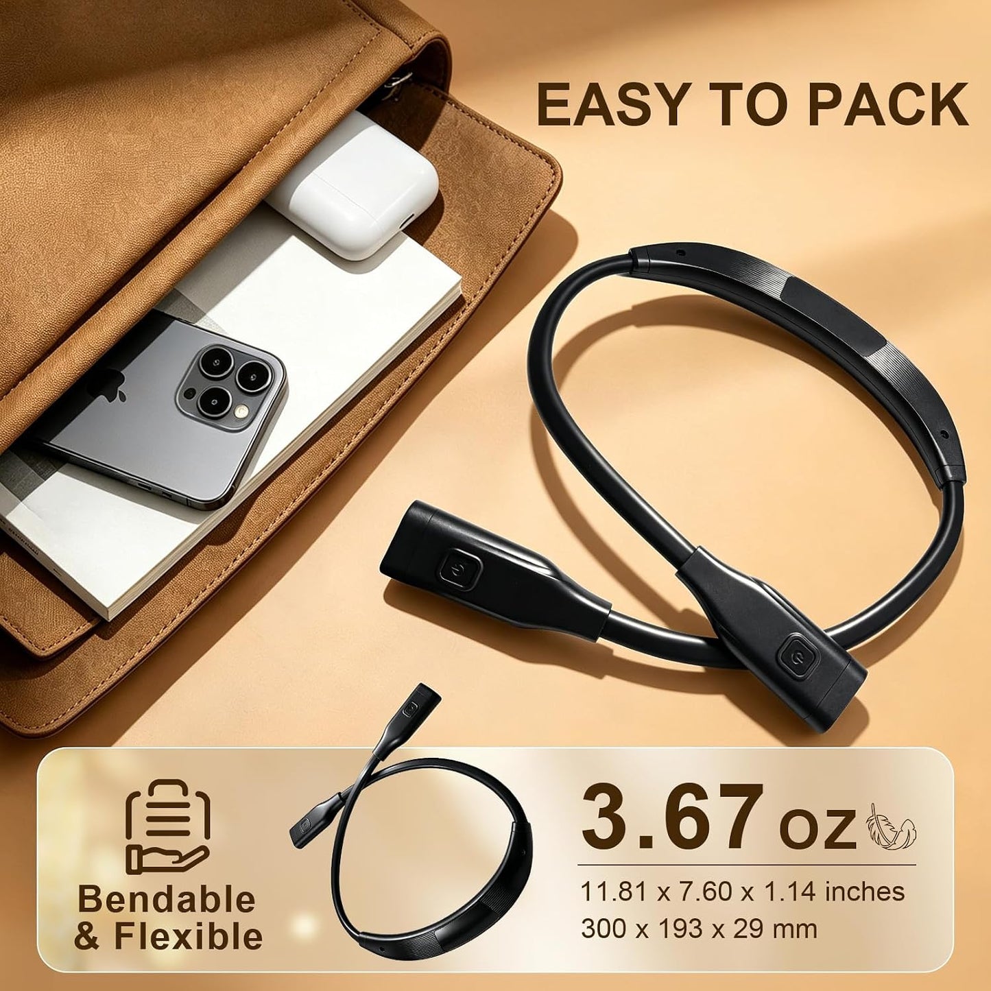 Book Light, 3-Color & 9-Brightness Reading Light, Bendable Neck Light, 60-hr Lasting Rechargeable Lamp, Perfect Book Light for Reading in Bed, Knitting, Camping (Classic, 1)