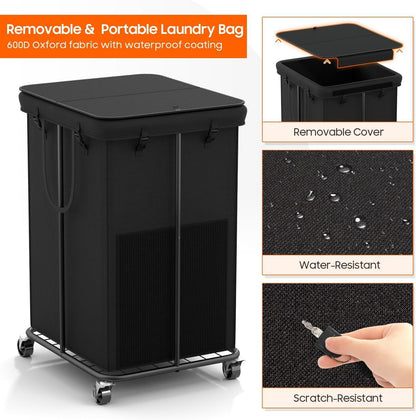 Laundry Hamper with Wheels, 150L Rolling Laundry Basket with Bag & Handles | Sturdy Metal Frame | Removable Bag | Large & Tall Dirty Clothes Hampers for Laundry Room, Bedroom, Dorm, Bathroom-Black