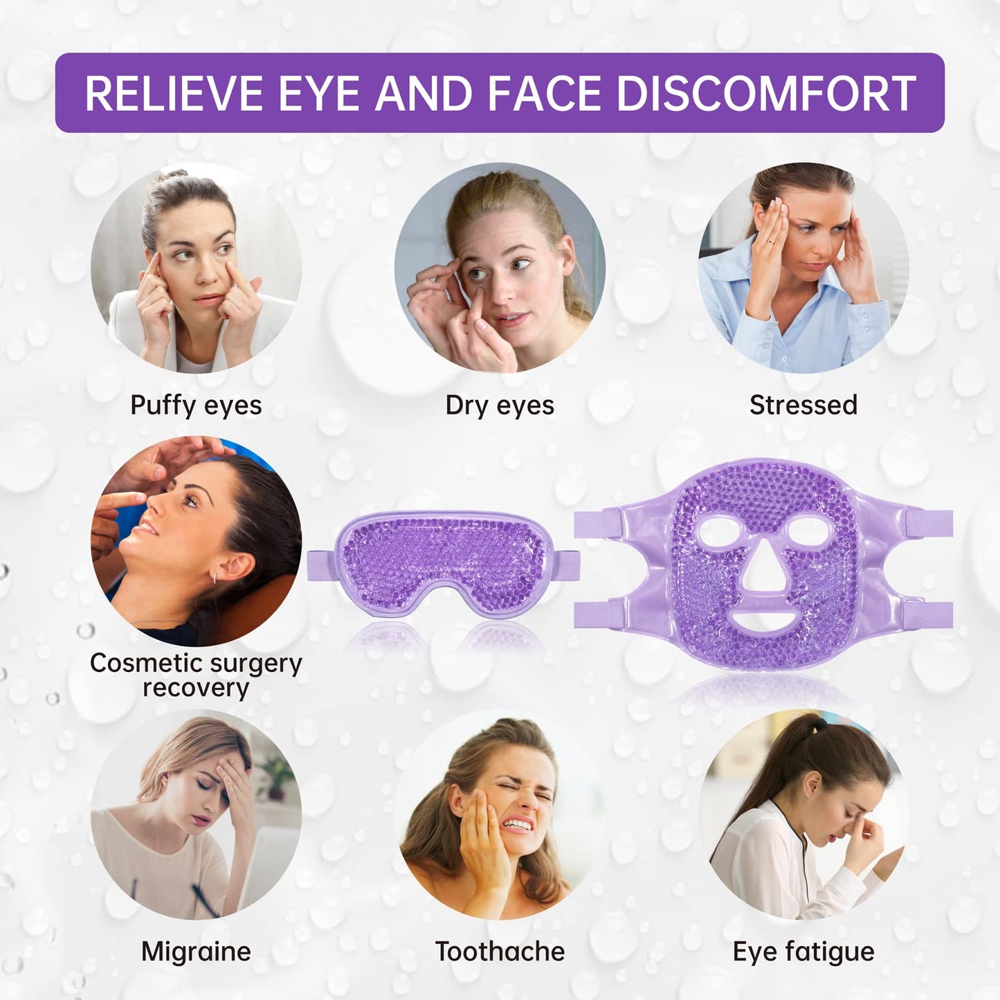 ZNÖCUETÖD Cold Face Eye Mask Ice Pack Reduce Facial Puff, Dark Circles, Hot Cold Compress Pack, Face SPA Gift for Woman Sleeping, Pressure, Headaches, Skin Care, Post Laser Cosmetic Care, Reversible