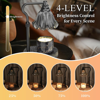 Flower Candle Warmer Lamp,Adjustable Timer & Dimmer(Green) | Adjustable height fits jars. Timer & dimmer safe melt. 2 bulbs & heat-proof base. Perfect for bedroom, office, or gifting.