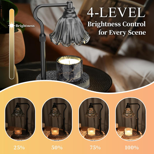 Flower Candle Warmer Lamp,Adjustable Timer & Dimmer(Green) | Adjustable height fits jars. Timer & dimmer safe melt. 2 bulbs & heat-proof base. Perfect for bedroom, office, or gifting.