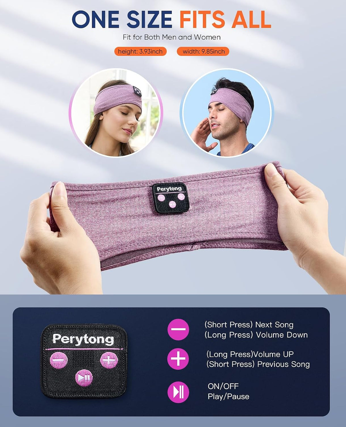 Perytong Sleeping Headphones Bluetooth Headband, Soft Long Time Play Sleeping Headsets with Built in Speakers Perfect for Workout,Running,Yoga,Travel, Darkgray