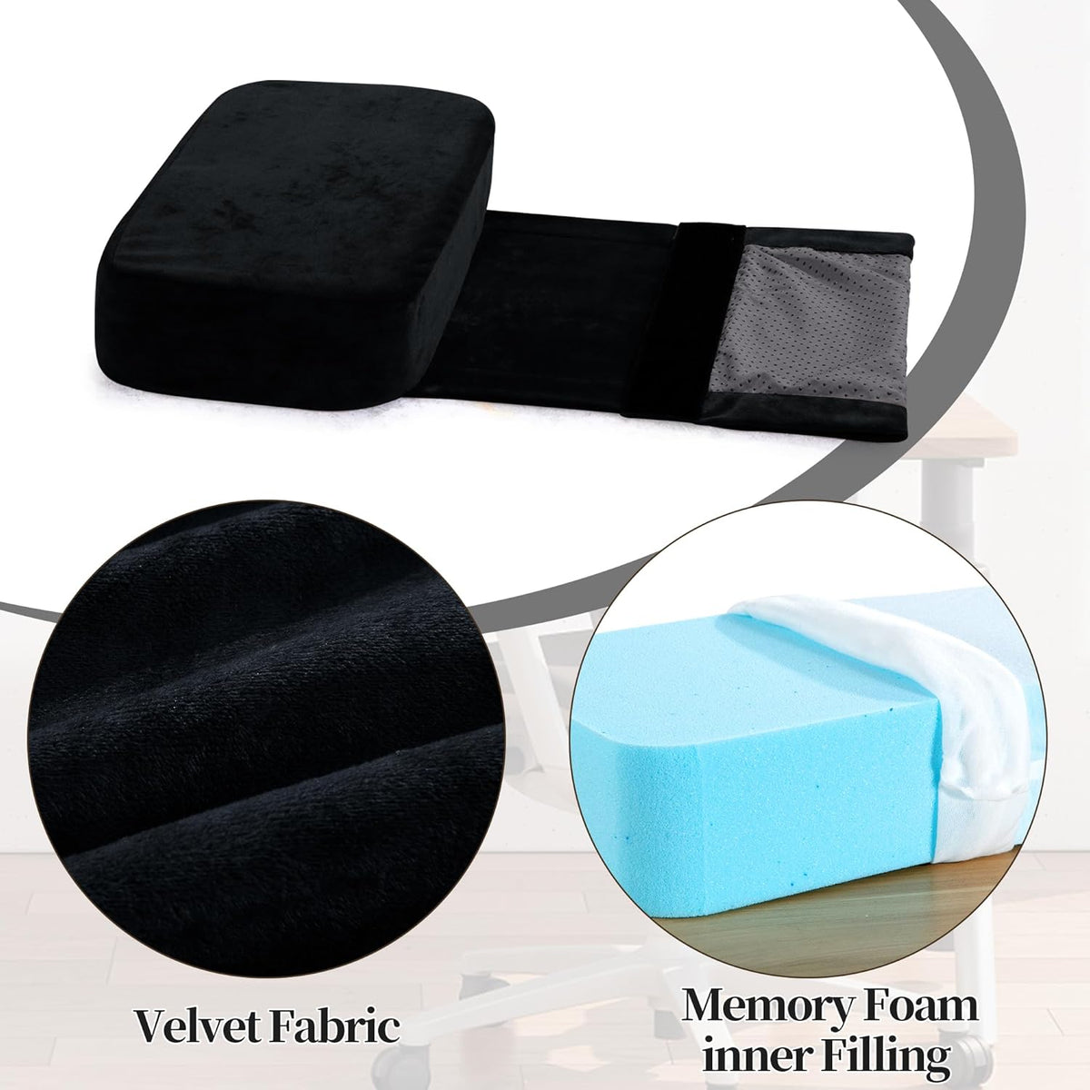HOMBYS Memory Foam Neck Pillow for Recliner, Adjustable Headrest Cushion with Soft Plush Fabric and Medium Firm Filling, Design for Recliner Sofa Armchair, Machine Washable and Non-Slip (Black)