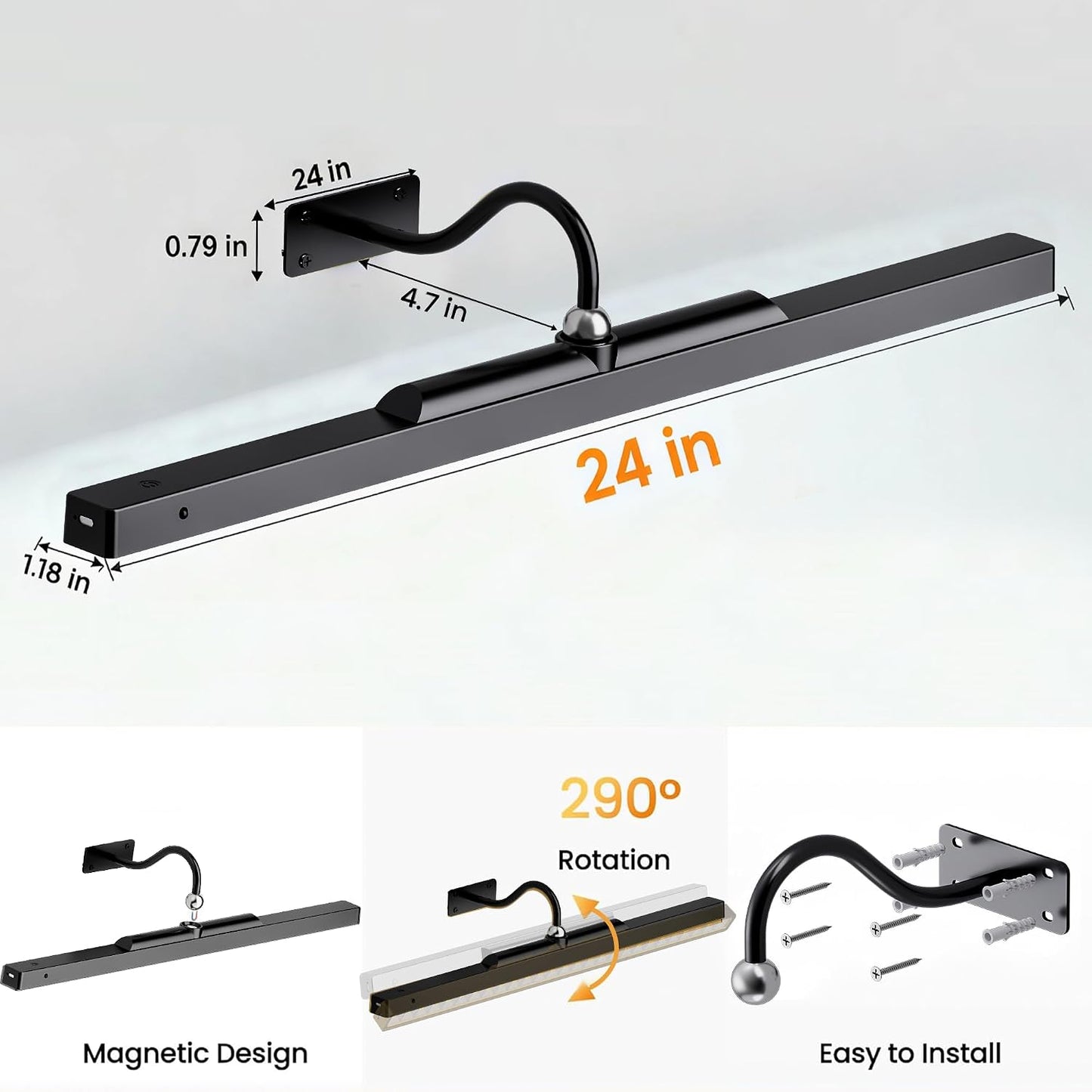 Picture Light for Wall, 12" Rechargeable Wireless Battery Operated Painting Lighting, Dimmable LED with Remote 3CCT for Wall Art Gallery Display (Black)