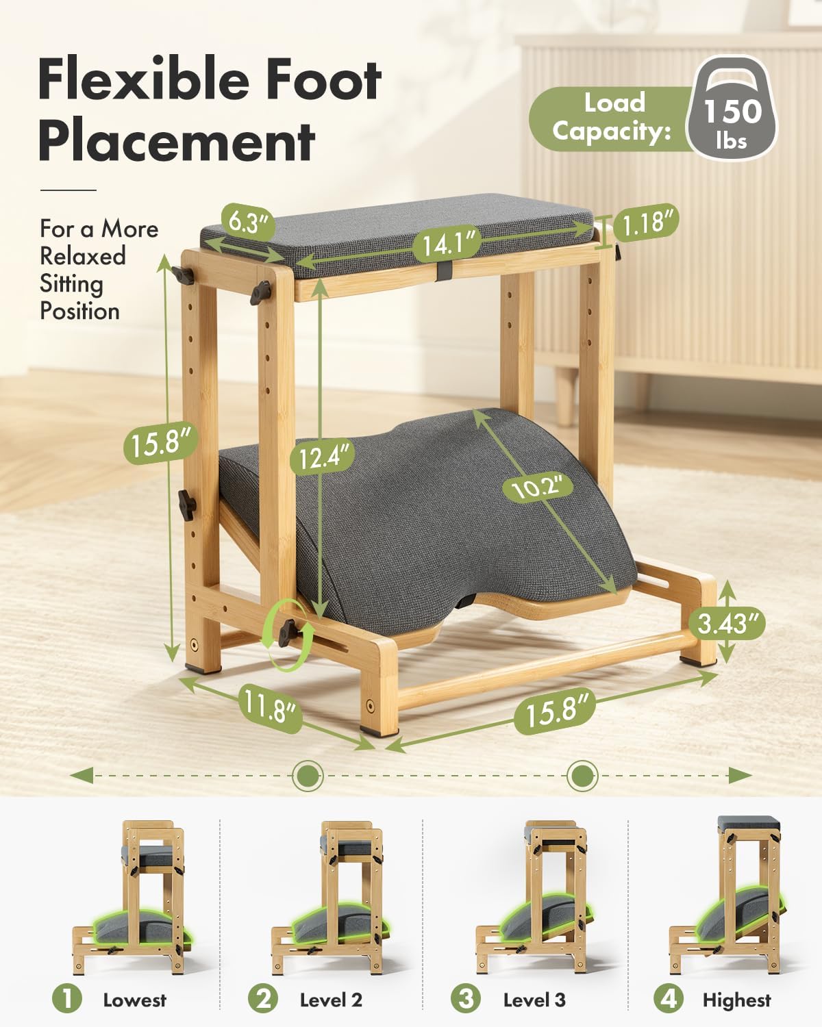Amazer Bamboo Foot Rest for Under Desk at Work, 2-in-1 Reversible Rocking Footrest Adjustable Foot Stool, Ergonomic Footrest for Under Gaming Desk, Feet Support Leg Footstools for Home Office
