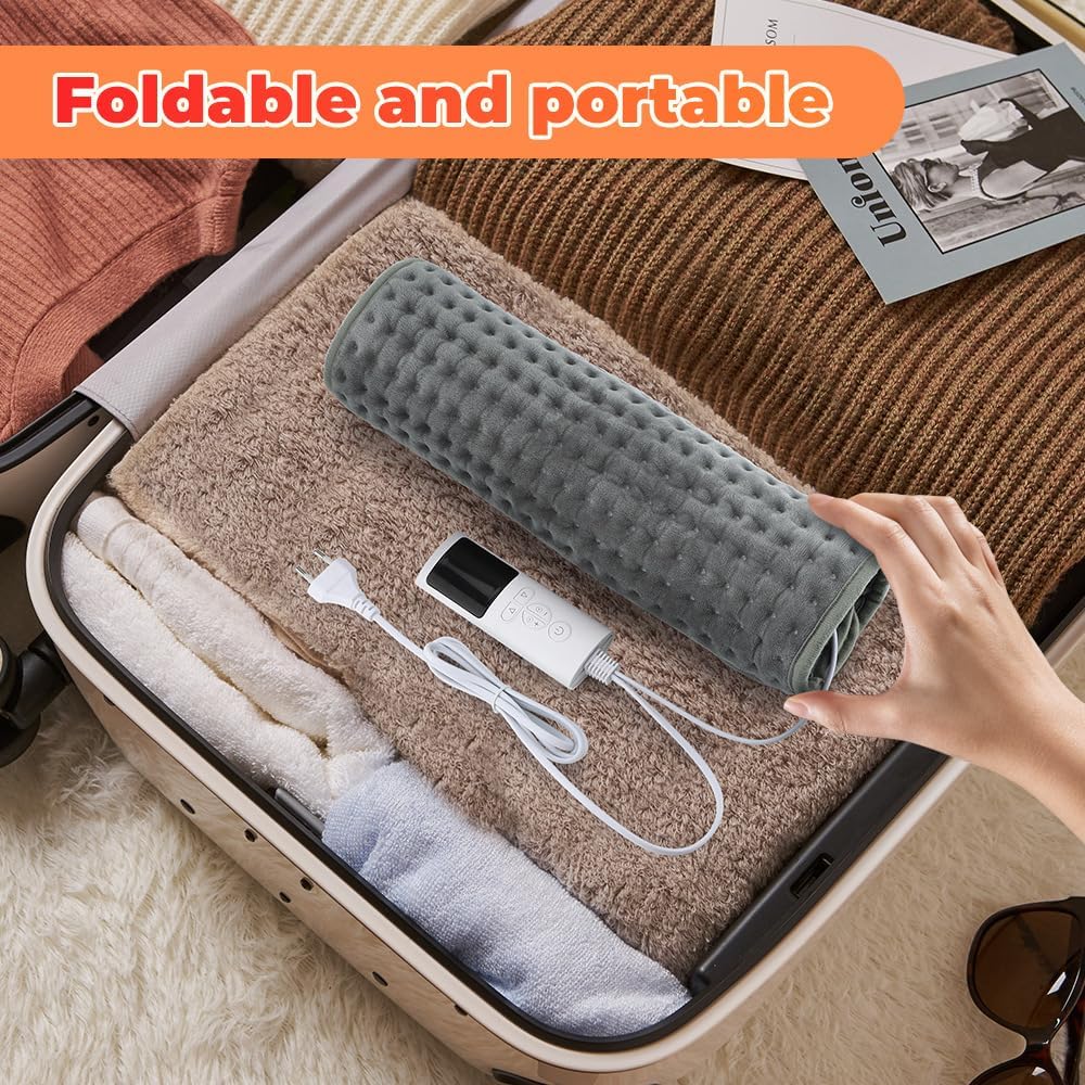 Electric Foot Warmer Heating Pad with 9 Temperature Levels & 4 Timers, Ultra-Soft Washable Heated Foot Mat with LCD Remote Control, Portable Heated Pad for Full Body Back Shoulder Pain Relief