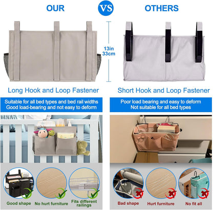 Surblue Bedside Caddy Hanging Organizer Storage Bag Pocket for Bunk, Hospital, College Dorm Rooms, Baby Bed Rails, Camp - 4 Pockets, 2 Hooks (Blue)