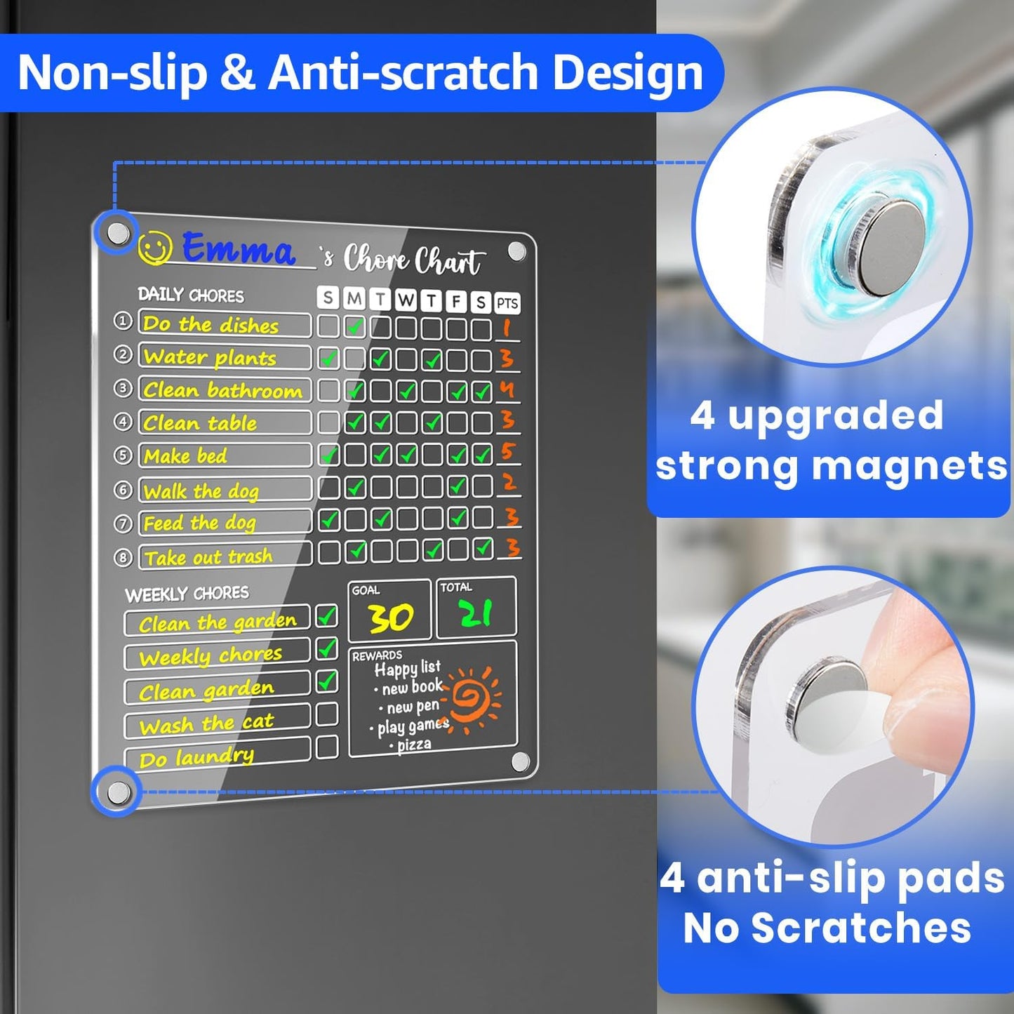 PigPotParty Acrylic Magnetic Chore Chart for Kids, 12x9.5 Inch, 2 Pack | Sleek Clear Acrylic Design, Reward System Builds Habits, Built-In Magnets Require No Installation, 8 Wet-Erase Markers