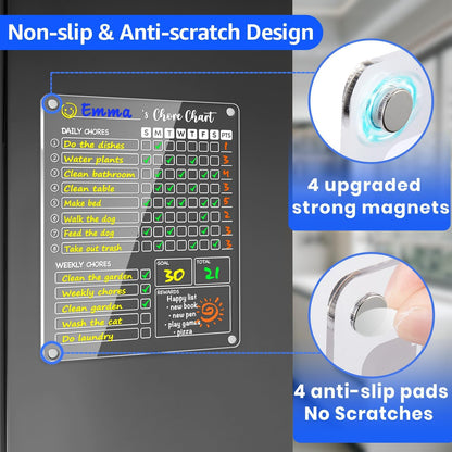 PigPotParty Acrylic Magnetic Chore Chart for Kids, 12x9.5 Inch, 2 Pack | Sleek Clear Acrylic Design, Reward System Builds Habits, Built-In Magnets Require No Installation, 8 Wet-Erase Markers