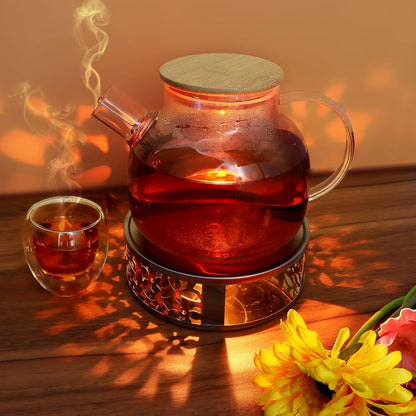 Tea Warmer Petals Silhouette, Silver Brushed Stainless Steel | Teapot Warmer Includes 1 Tealight Holder