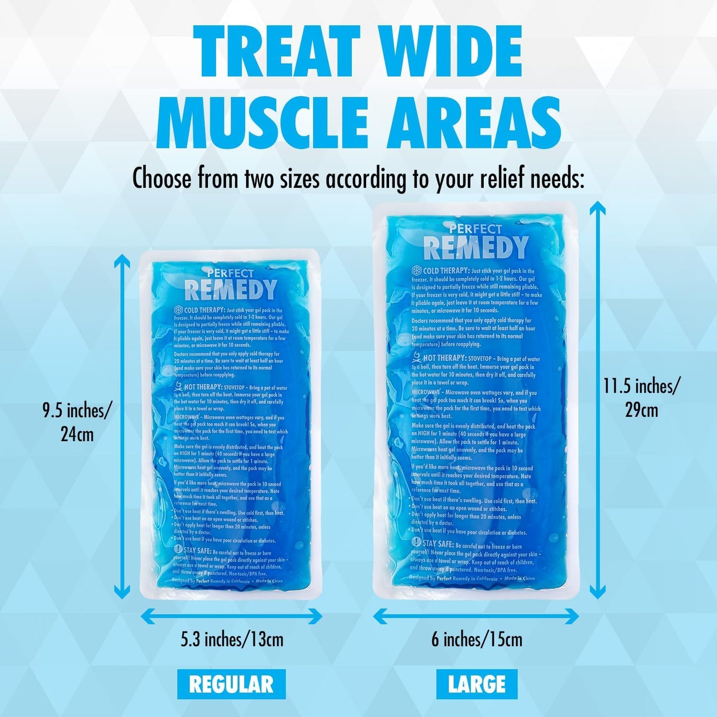 Perfect Remedy 2-Pack Gel Ice Packs for Injuries with Strap Cover, Flexible Hot Cold Compress, Soothing Soft Ice Packs for aid in Injuries Conditions, Alternative to Hot Water Bottles (Blue, Regular)