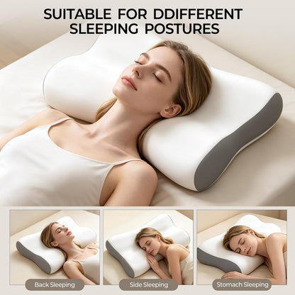 Polovo Cervical Neck Pillow for Pain Relief - Ergonomic Side Sleeper Pillow for Deep Sleep, Contour Memory Foam Pillows for Sleeping Bed Pillow for Side Back Stomach Sleepers(Grey)