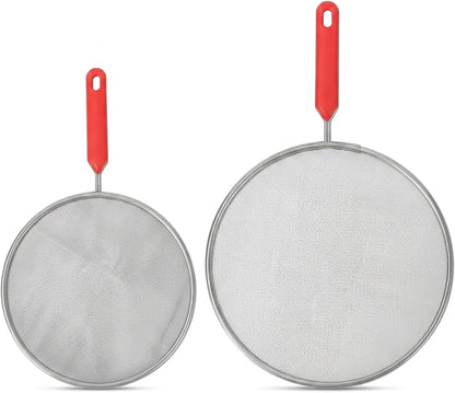 2 Splash Grease Screen for Frying Pans, Stainless Steel Oil Splatter Grease Splatter Guard for Frying Pan, Kitchen Cooking Protection, Splatter Guard with Heat Resistant Handles