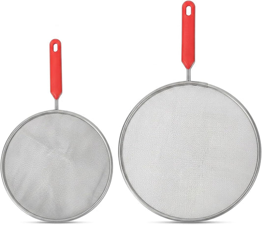 2 Splash Grease Screen for Frying Pans, Stainless Steel Oil Splatter Grease Splatter Guard for Frying Pan, Kitchen Cooking Protection, Splatter Guard with Heat Resistant Handles