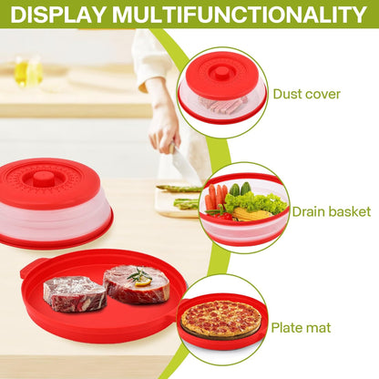 Microwave Splatter Cover for Food with Anti-Scald Base Plate and Handles, Large BPA-Free Silicone Vented Collapsible Guard Lid, Kitchen Essential Gadget for Meal Prep, 10.7 Inch(gray)
