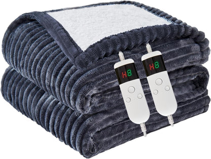 Heated Blanket Electric Throw, Soft Flannel Heating Blanket with 8 Hours Auto Off 10 Fast Heating Levels Machine Washable Sherpa Heated Blanket with Overheating Protection