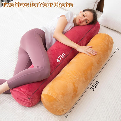 1 MIDDLE ONE Body Pillow for Adults, Bolster Pillow with Removable Velvet Cover, Long Round Cervical Roll Pillow, 35 x 7.87 Inches, Blue