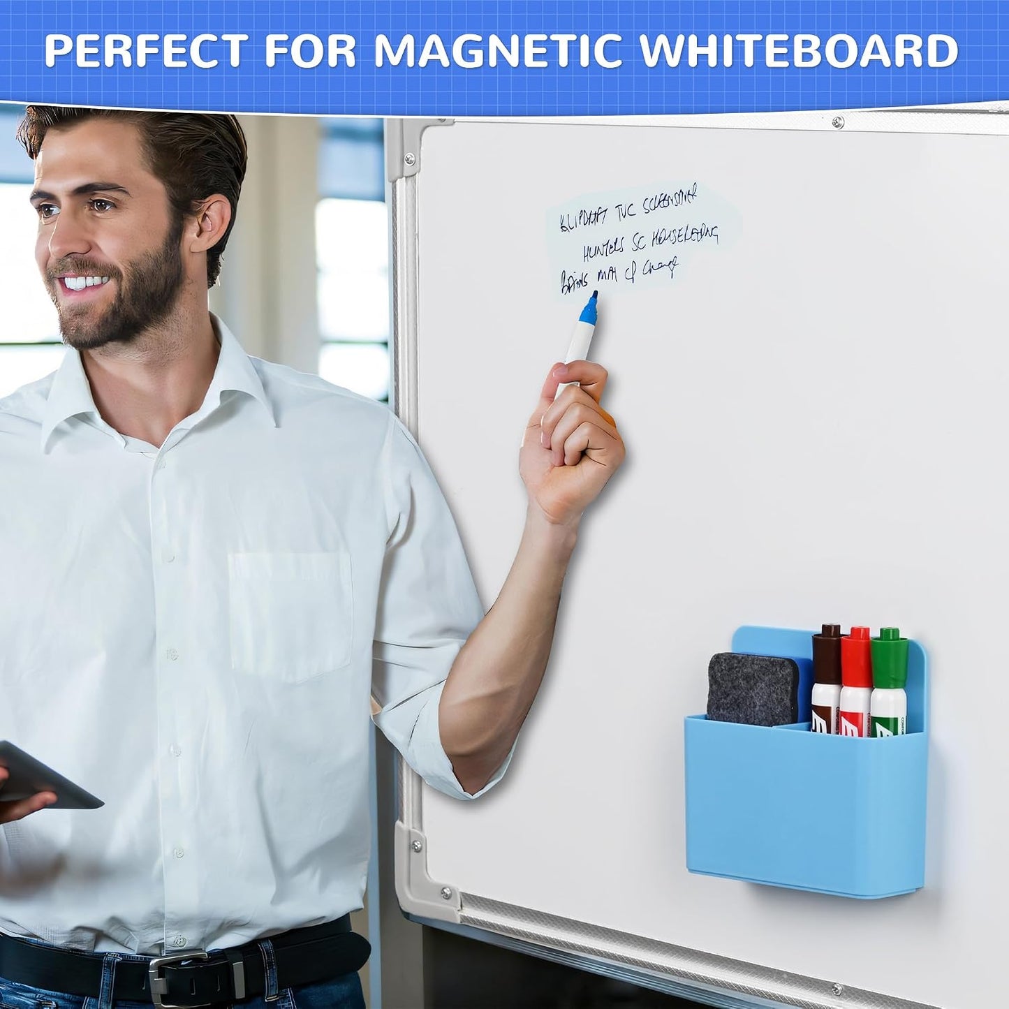 Magnetic Dry Erase Marker Holder - Multi-Surface Pen & Marker Holder for Fridge, Whiteboard, Locker - School, Office, Home - 1 Pack, Black