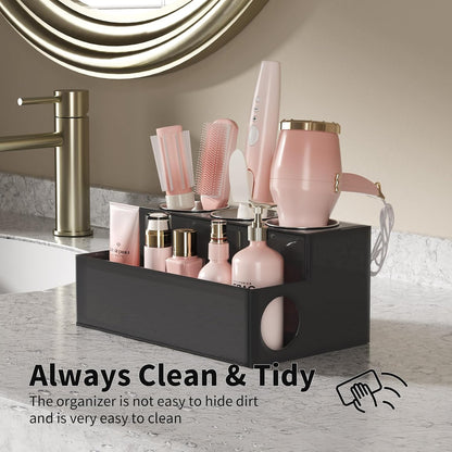 NIUBEE Acrylic Hair Tool Organizer,Hair Dryer Holder Countertop with 3 Cups | Clear, Hot Tools Organizer, Hair Blow Dryer Organizer for Curling Iron, Brush, Straightener, Makeup,Skincare,Vanity, Bathroom