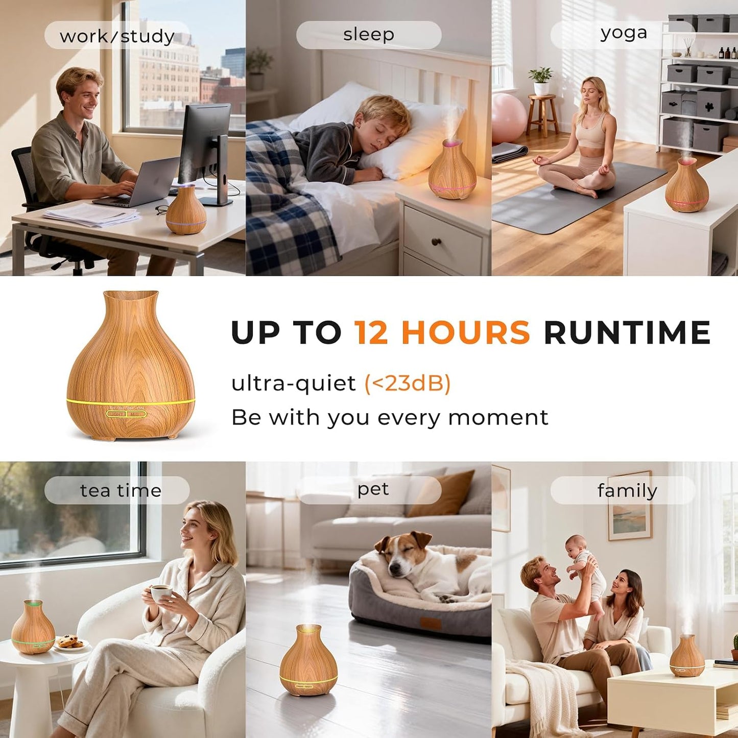 Aromatherapy Essential Oil Diffuser, 550ml Ultrasonic Fragrant Oil Large Room Humidifier, Diffusers for Home with Timer and Waterless Auto-Off, 7 Color LED Lights,Cool Mist Humidifiers